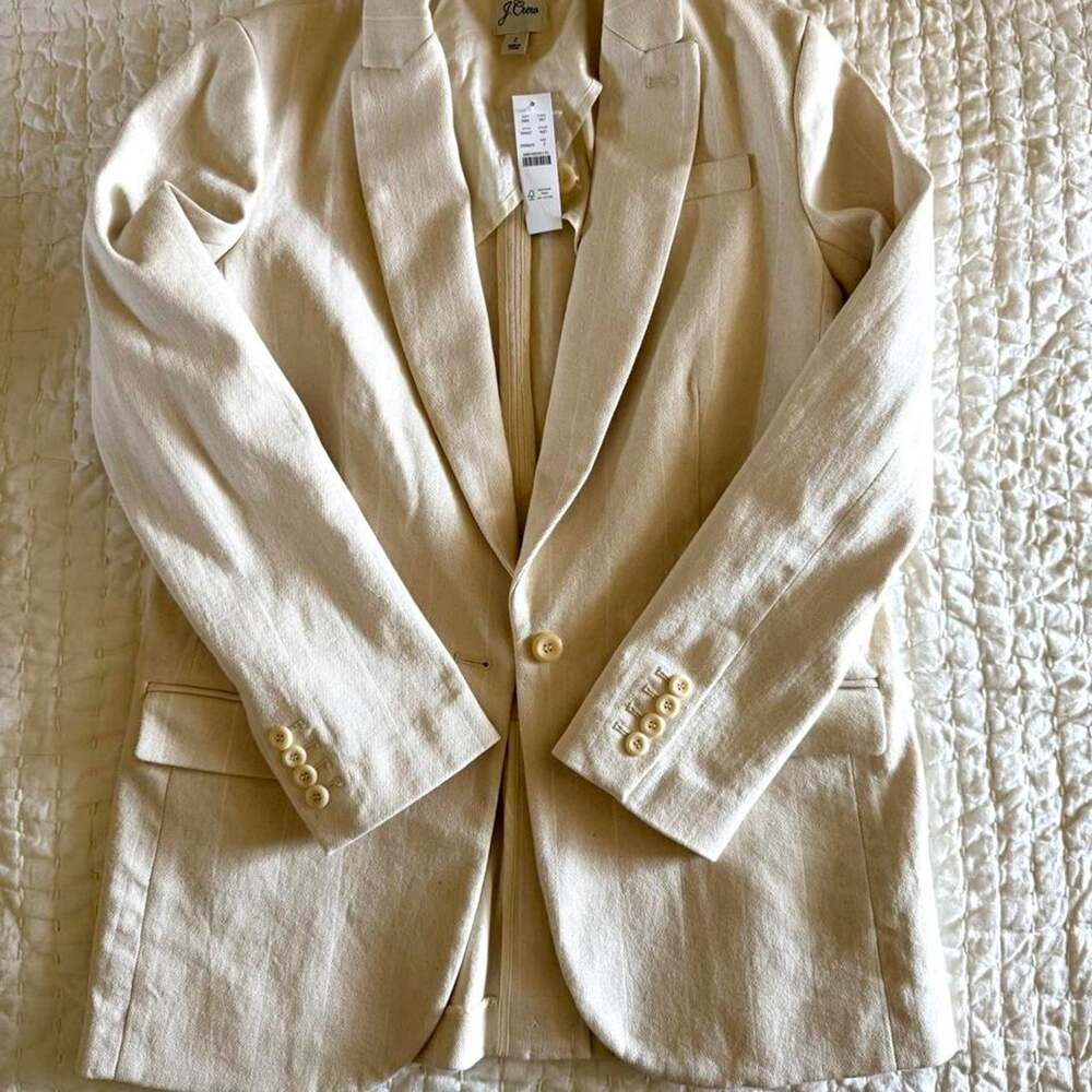 J crew cream cotton blend structured blazer size 2 minimalist capsule wardrobe